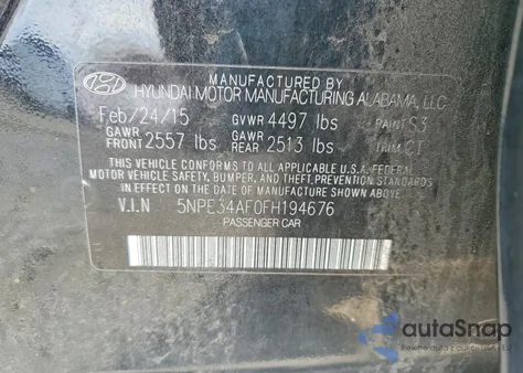 2015 Hyundai Sonata Limited z USA, uszkodzony, nr VIN 5NPE34AF0FH194676